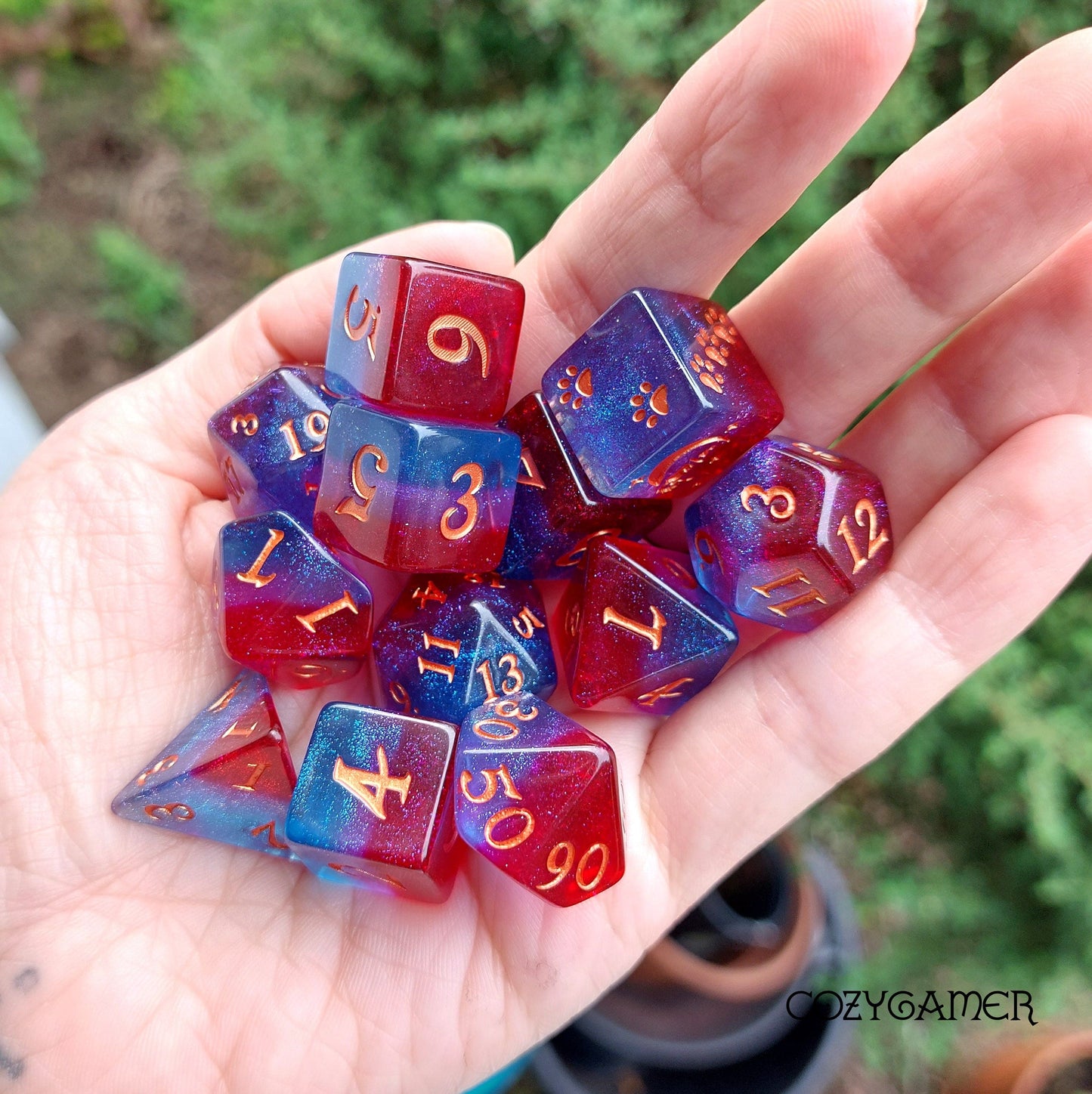 Tiefling Boudoir DND Dice Set. Rainbow layered 12, 8, D10, and D6 Sets Dice sets Fennek and Finch