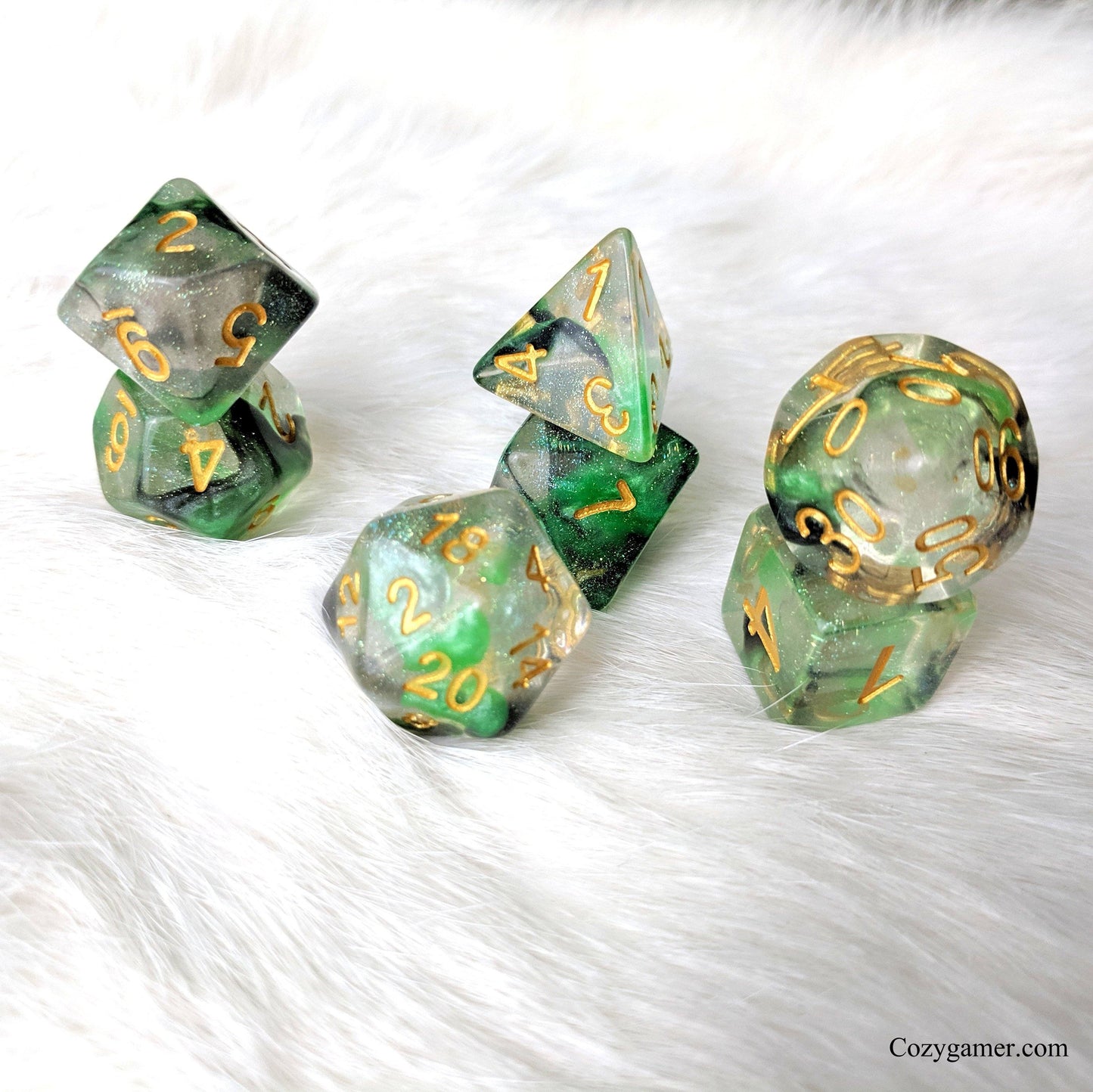 Venom DnD Dice Set, Green and Black Translucent Glitter Dice - CozyGamer