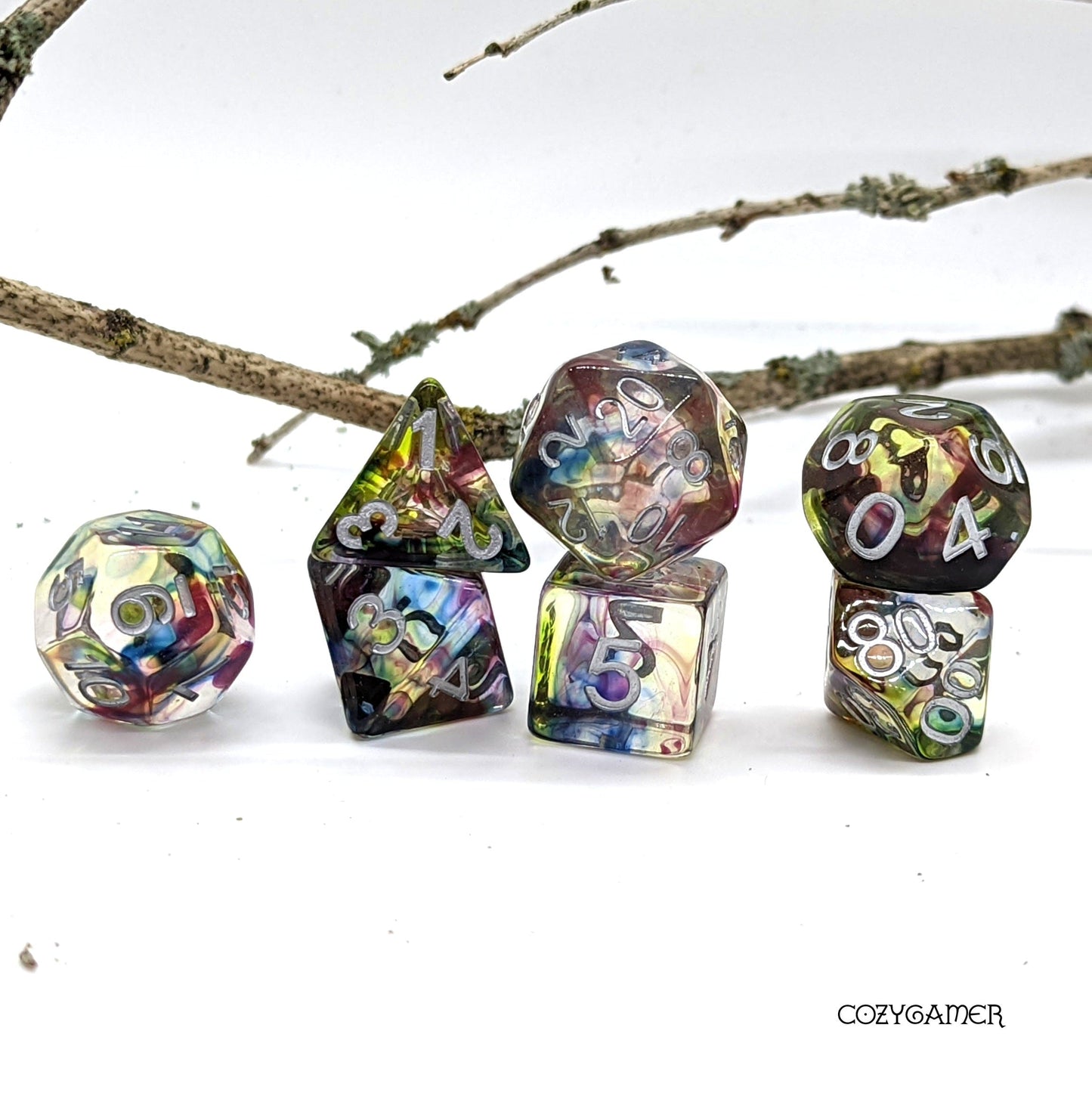 Warlock Dice Set. Dark Eldritch Swirling Magic