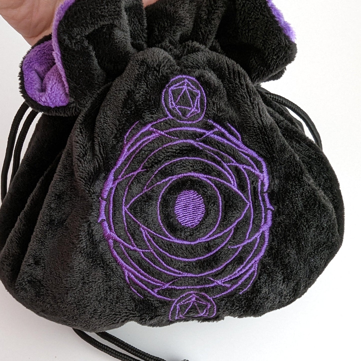 Warlock multi-pocket large dice bag in black and purple Fennek and Finch