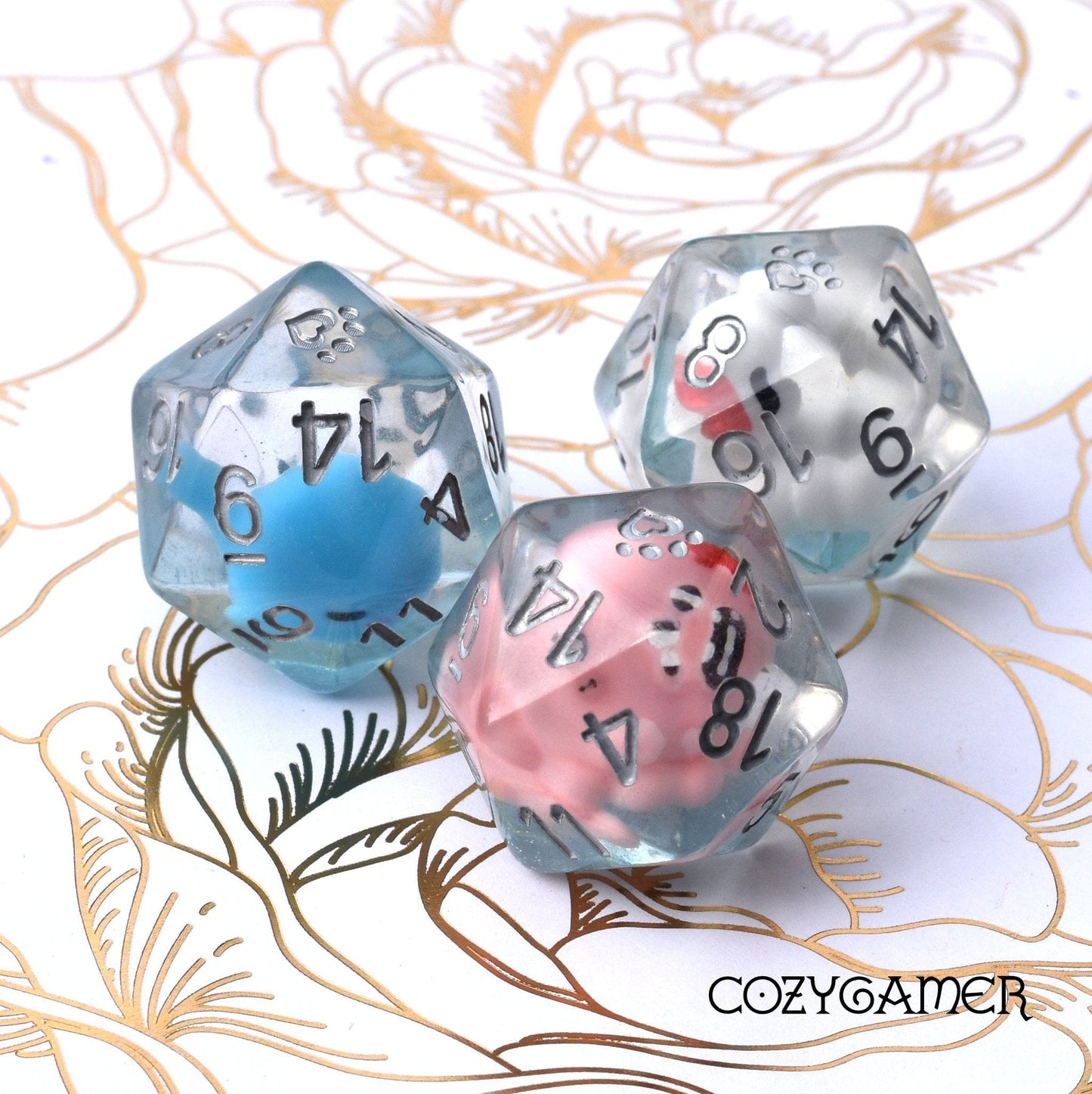 Water Creatures Large D20. Octopus, Whale, or White Duck Dice sets Fennek and Finch