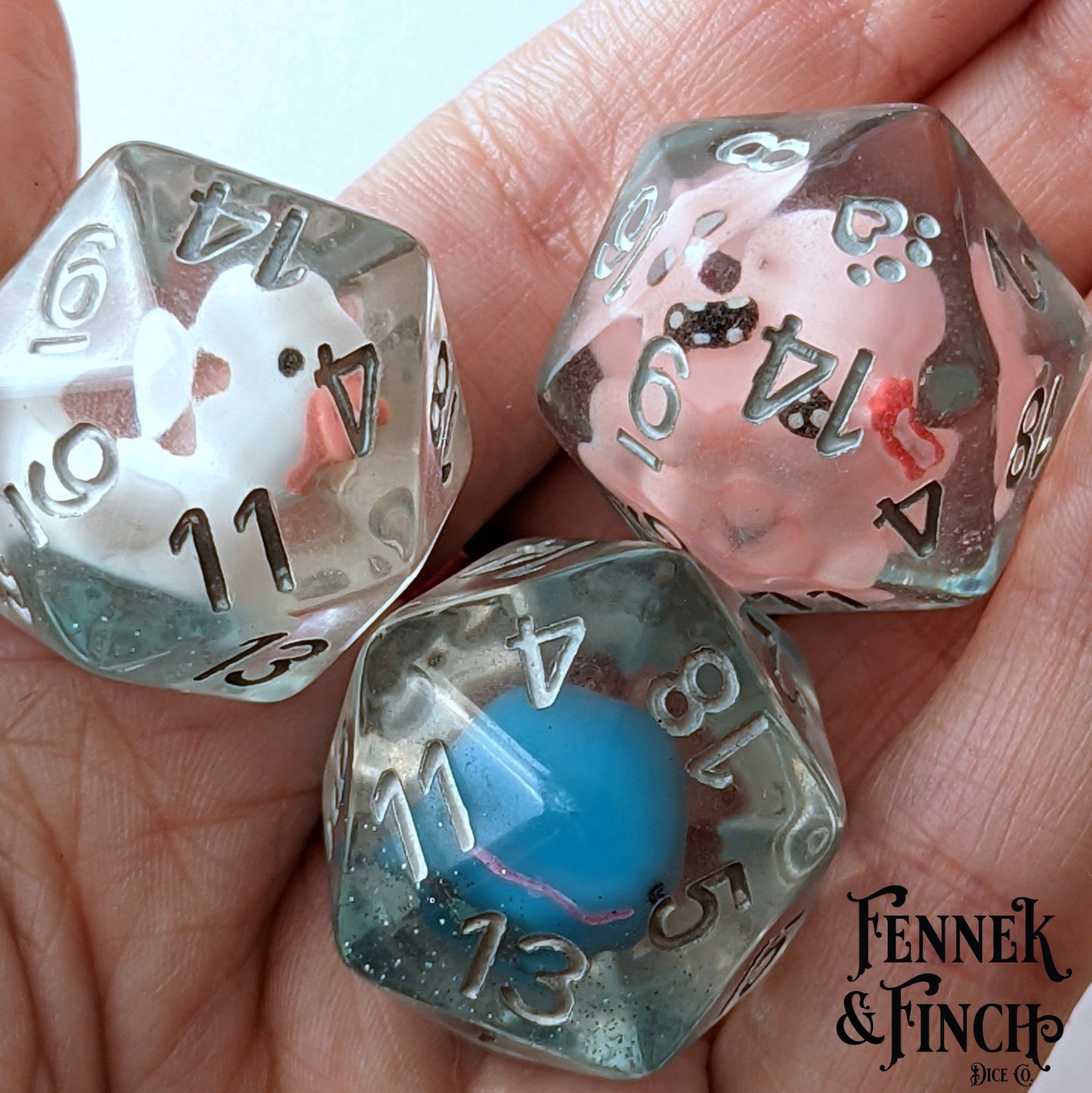 Water Creatures Large D20. Octopus, Whale, or White Duck Dice sets Fennek and Finch
