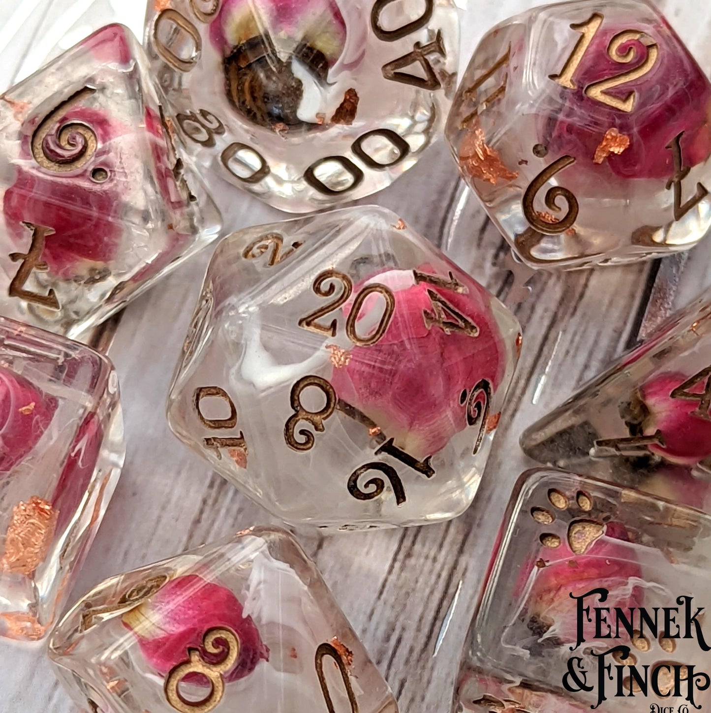 Whispering Rose Dice Set. 8 Piece real dried roses DND dice set Dice sets Fennek and Finch