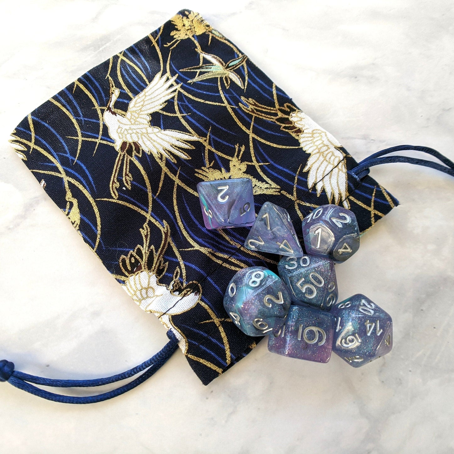 White Crane Dice Bag - CozyGamer