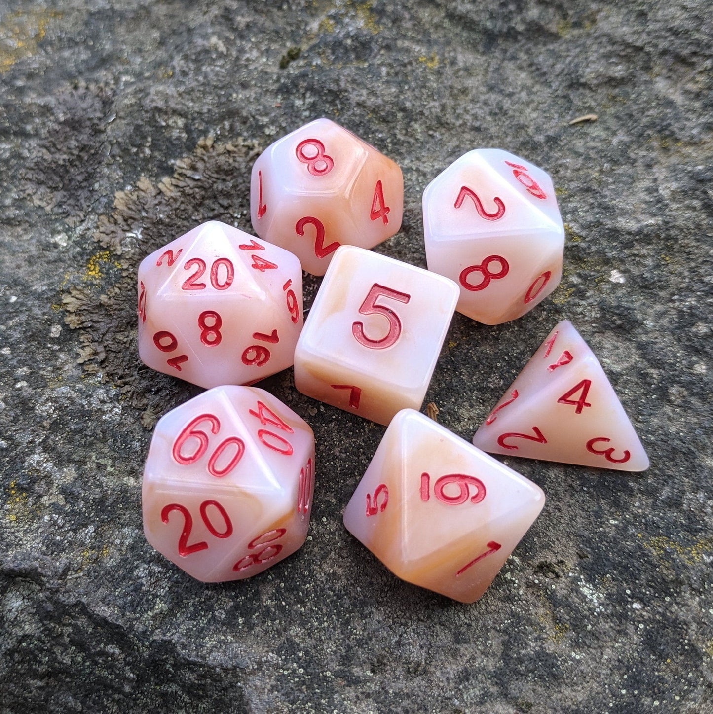 White Jade DnD Dice Set, Cloudy White Resin Dice Dice sets Fennek and Finch