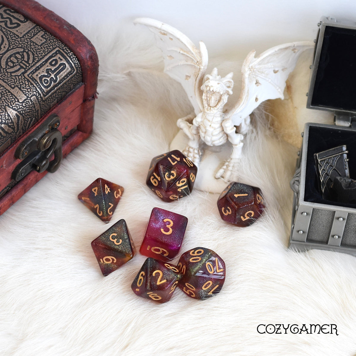 Wild Rose Will O Wisp Dice Set. Glitter TTRPG Dice Dice Sets & Games Fennek and Finch