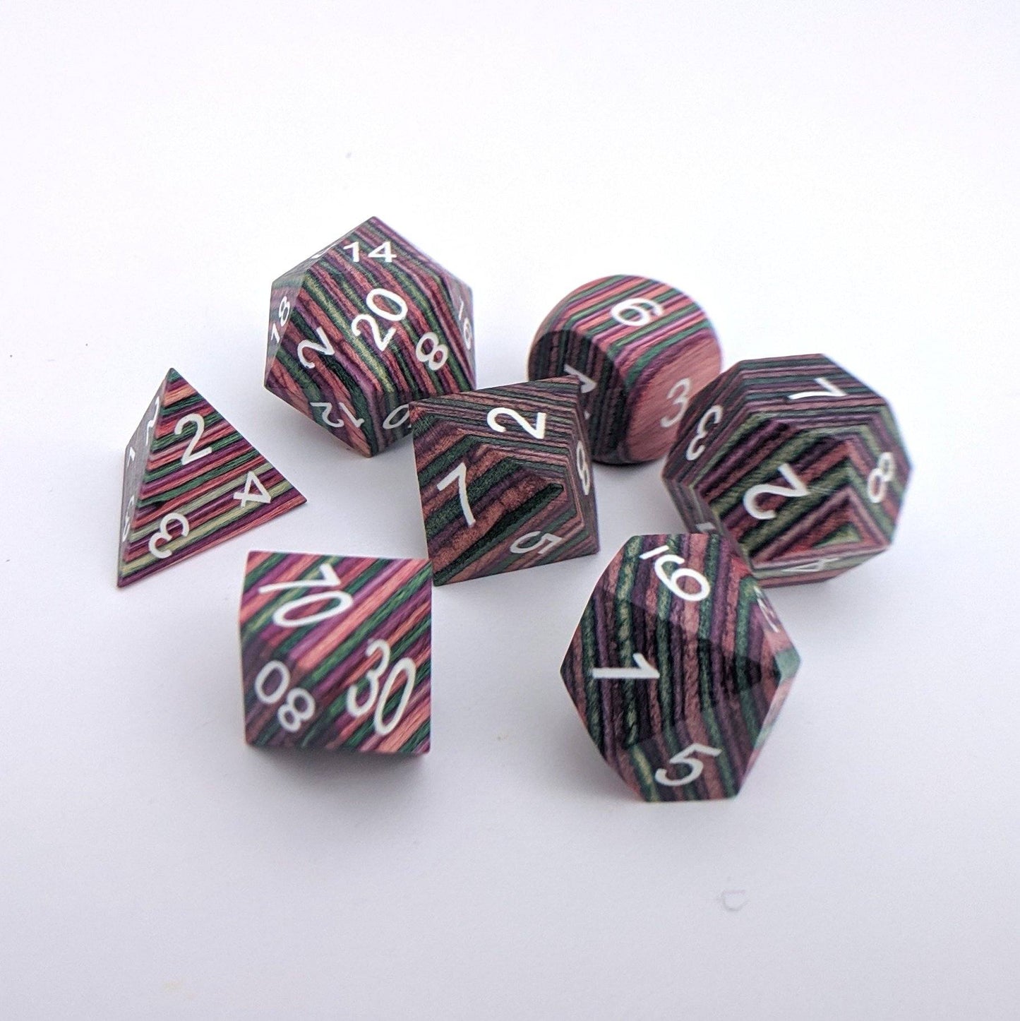 Wood Dice set, Rainbow Striped Wooden Dice - CozyGamer