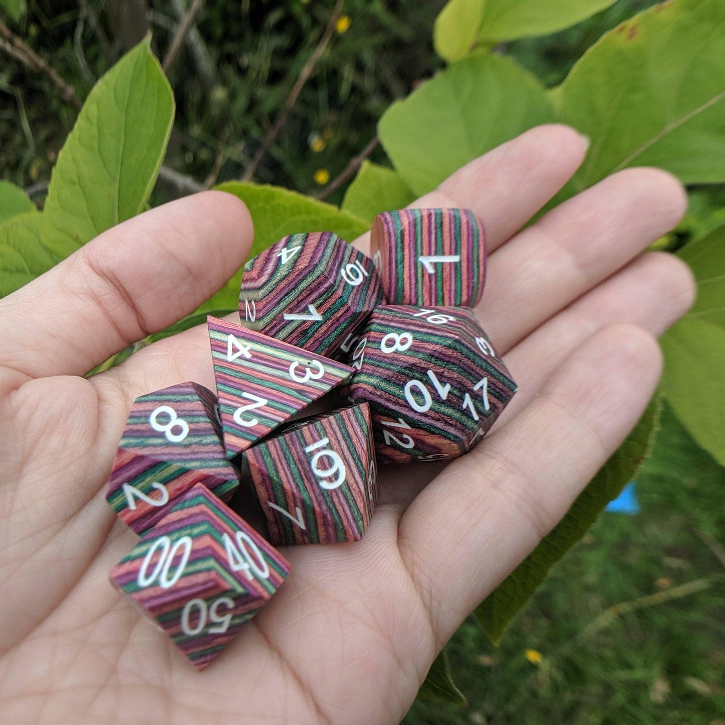 Wood Dice set, Rainbow Striped Wooden Dice - CozyGamer