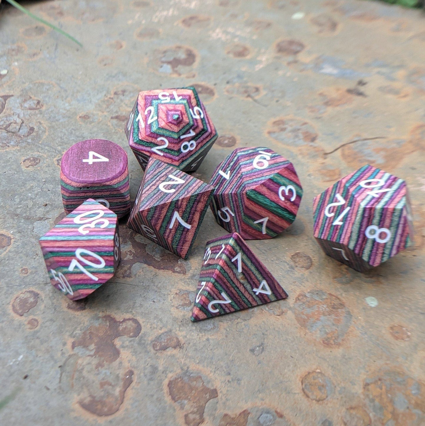 Wood Dice set, Rainbow Striped Wooden Dice - CozyGamer
