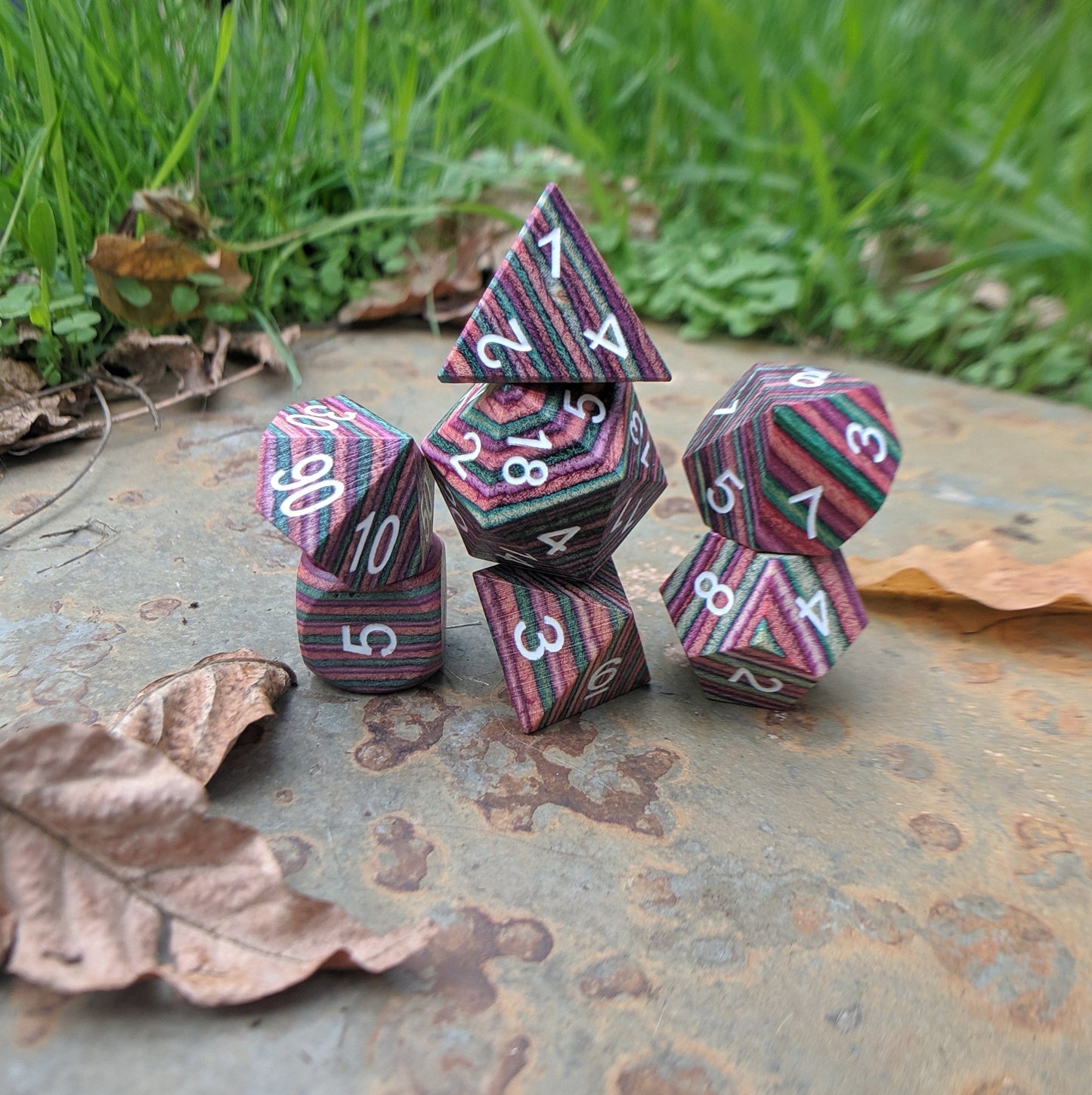 Wood Dice set, Rainbow Striped Wooden Dice - CozyGamer