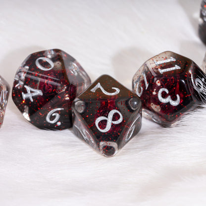 Bleeding Rose Dice Set – 8pc Resin Dice with a Red Rose and Glitter