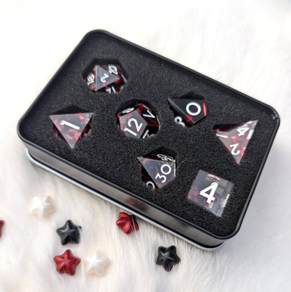 Blood Effect Sharp Edge DnD Dice Set - Clear Red Resin - Blood Oath