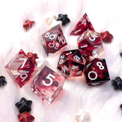 Blood Effect Sharp Edge DnD Dice Set - Clear Red Resin - Blood Oath