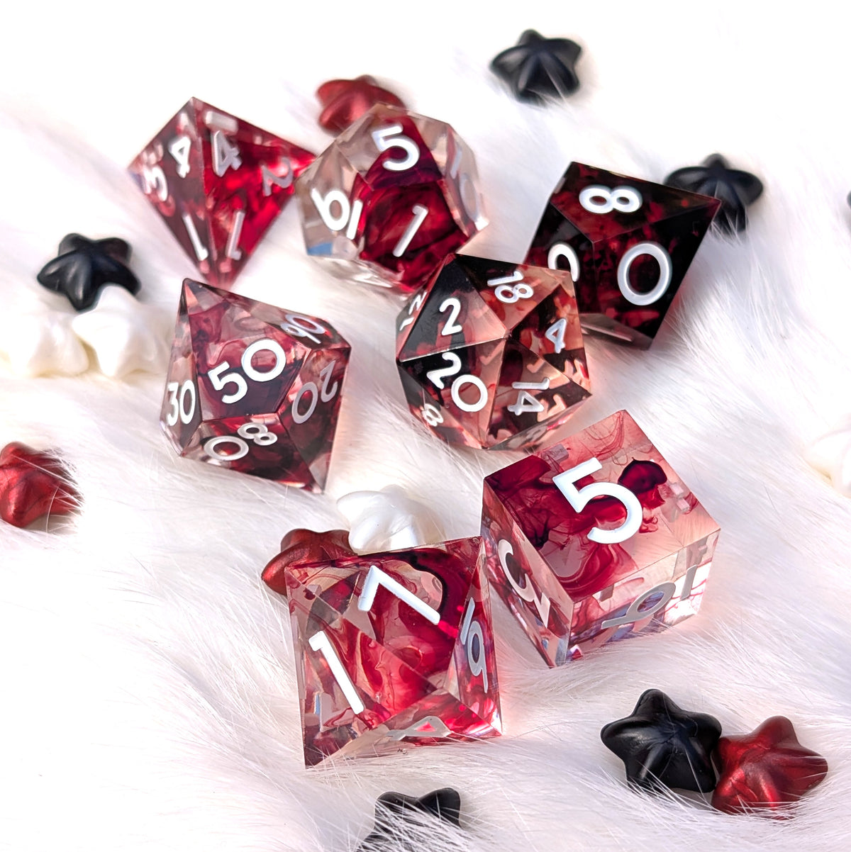 Blood Effect Sharp Edge DnD Dice Set - Clear Red Resin - Blood Oath