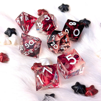Blood Effect Sharp Edge DnD Dice Set - Clear Red Resin - Blood Oath