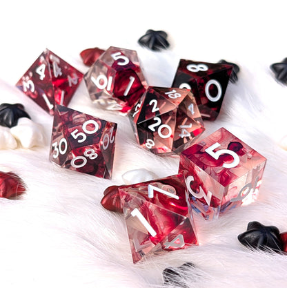Blood Effect Sharp Edge DnD Dice Set - Clear Red Resin - Blood Oath
