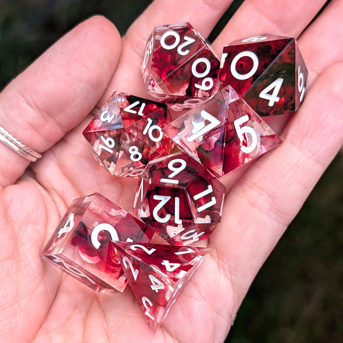 Blood Effect Sharp Edge DnD Dice Set - Clear Red Resin - Blood Oath