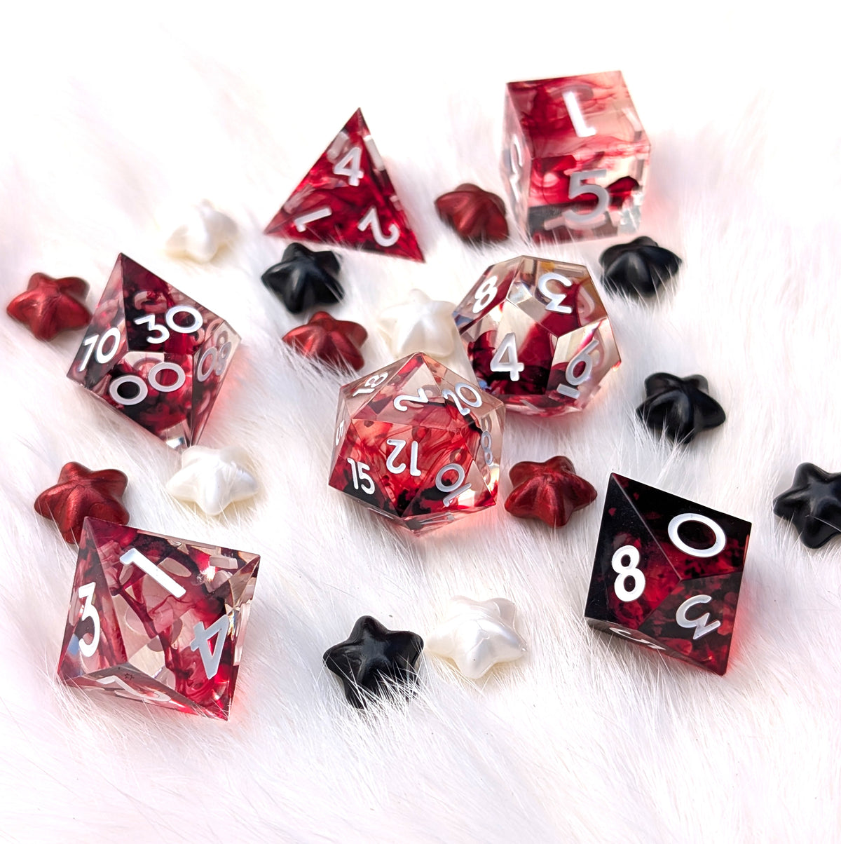 Blood Effect Sharp Edge DnD Dice Set - Clear Red Resin - Blood Oath