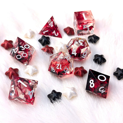 Blood Effect Sharp Edge DnD Dice Set - Clear Red Resin - Blood Oath