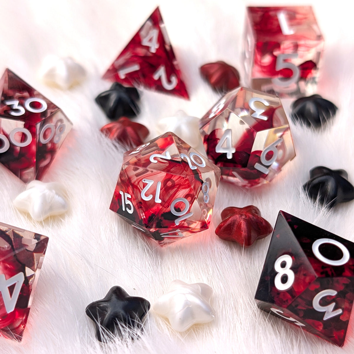 Blood Effect Sharp Edge DnD Dice Set - Clear Red Resin - Blood Oath