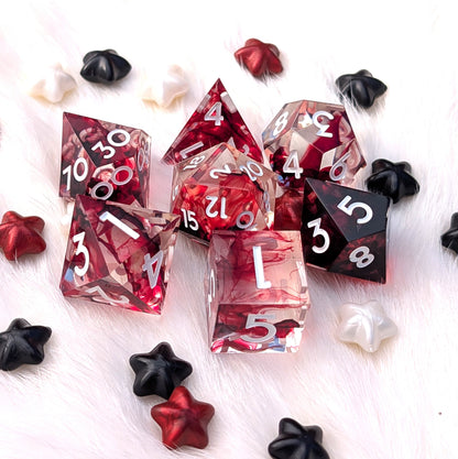 Blood Effect Sharp Edge DnD Dice Set - Clear Red Resin - Blood Oath