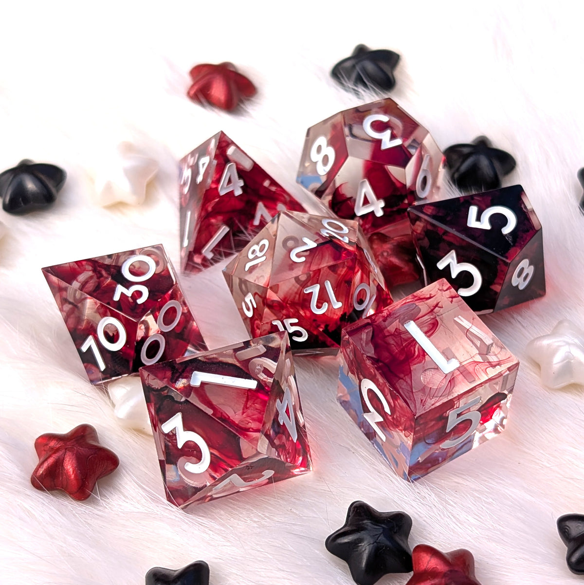 Blood Effect Sharp Edge DnD Dice Set - Clear Red Resin - Blood Oath