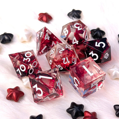 Blood Effect Sharp Edge DnD Dice Set - Clear Red Resin - Blood Oath