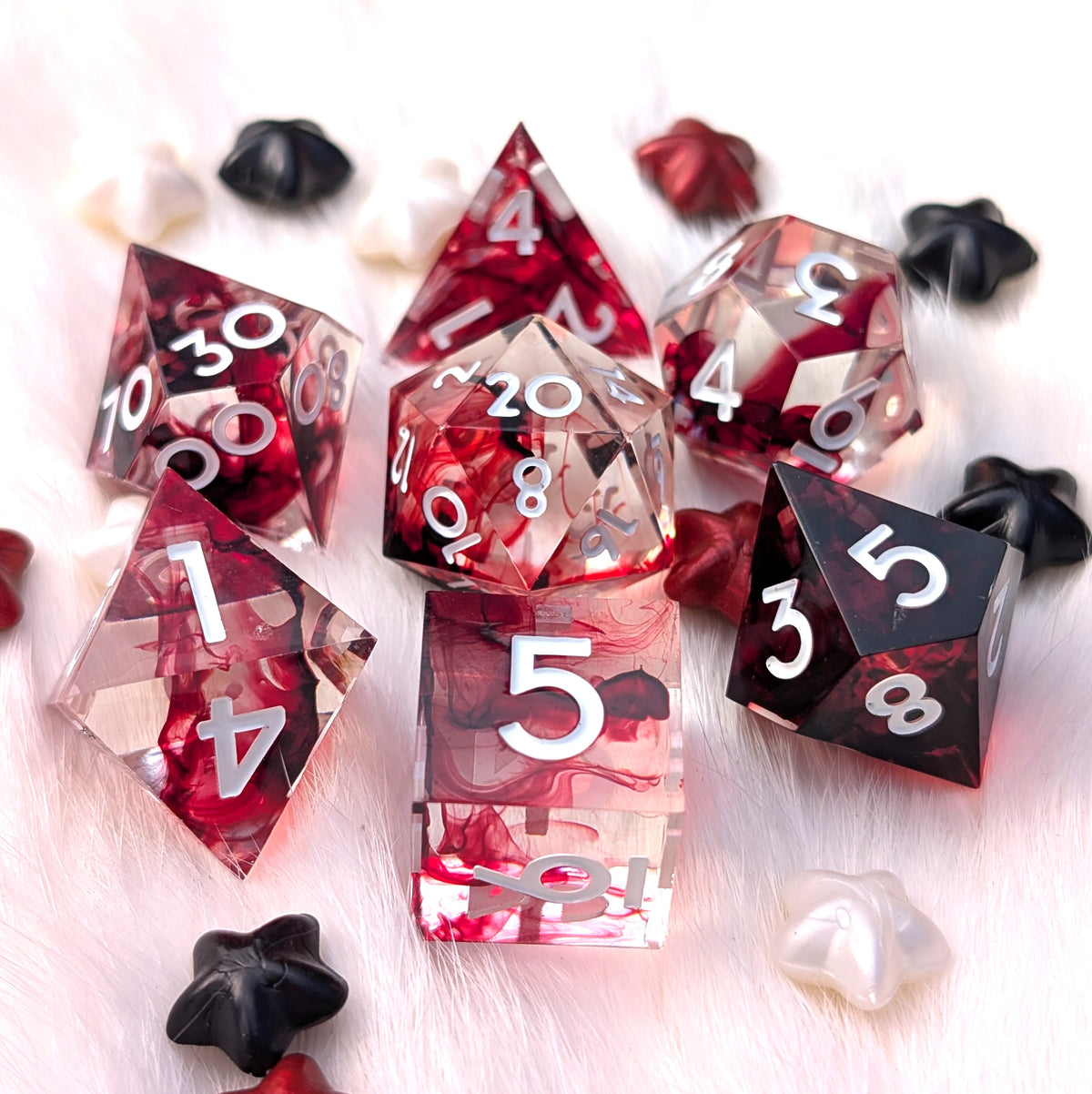 Blood Effect Sharp Edge DnD Dice Set - Clear Red Resin - Blood Oath