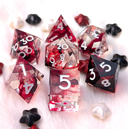 Blood Effect Sharp Edge DnD Dice Set - Clear Red Resin - Blood Oath