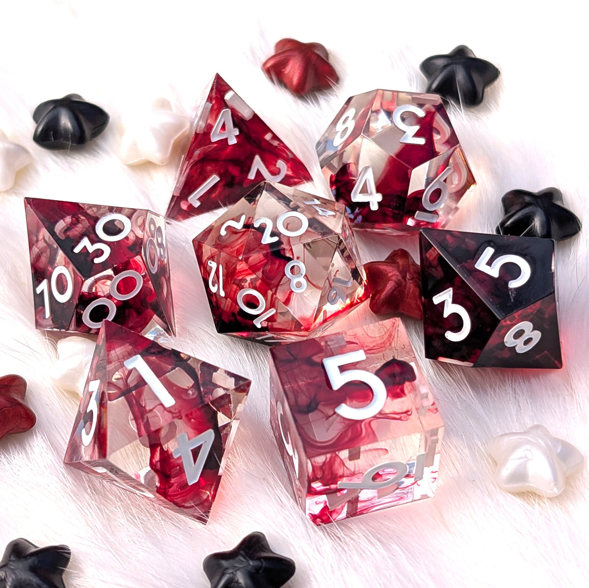 Blood Effect Sharp Edge DnD Dice Set - Clear Red Resin - Blood Oath