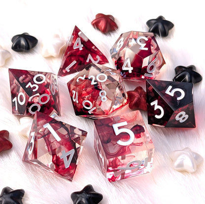 Blood Effect Sharp Edge DnD Dice Set - Clear Red Resin - Blood Oath