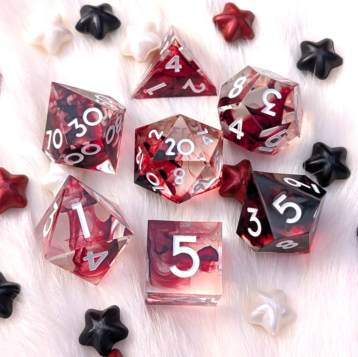 Blood Effect Sharp Edge DnD Dice Set - Clear Red Resin - Blood Oath