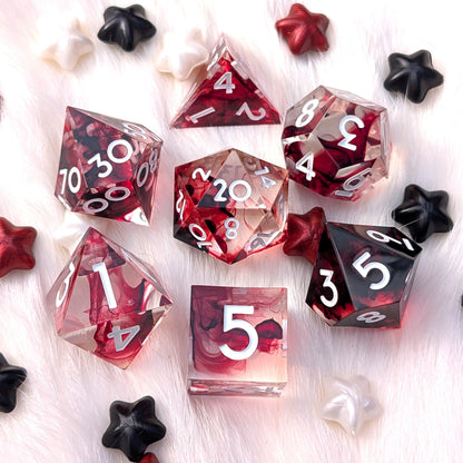 Blood Effect Sharp Edge DnD Dice Set - Clear Red Resin - Blood Oath