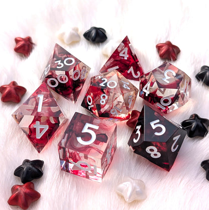 Blood Effect Sharp Edge DnD Dice Set - Clear Red Resin - Blood Oath