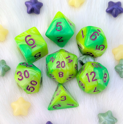 Green DnD Dice Set - Pearly Marbled Acrylic - Cauldron Slime