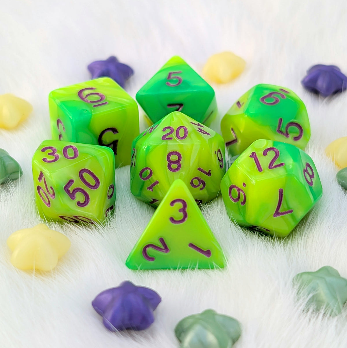 Green DnD Dice Set - Pearly Marbled Acrylic - Cauldron Slime