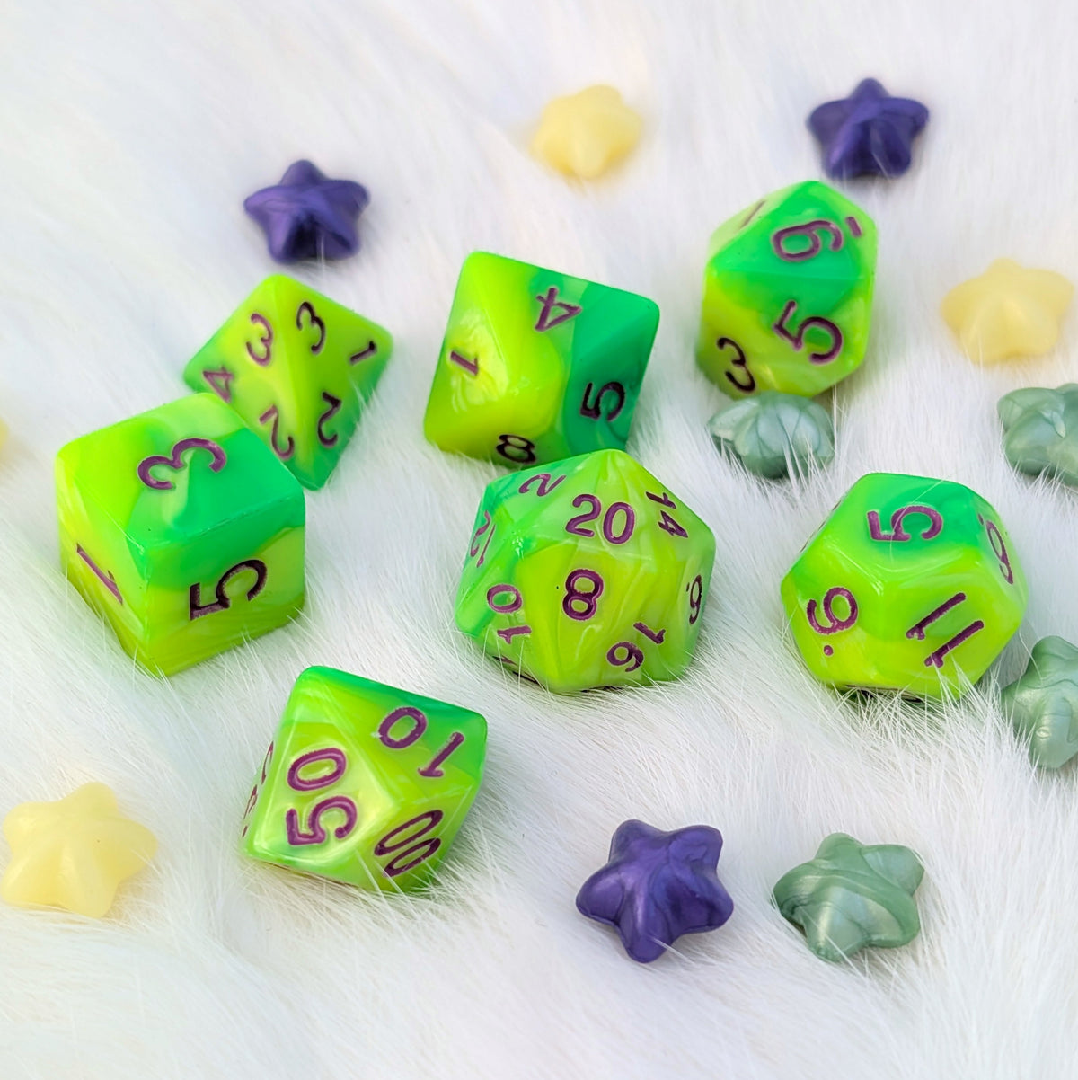 Green DnD Dice Set - Pearly Marbled Acrylic - Cauldron Slime