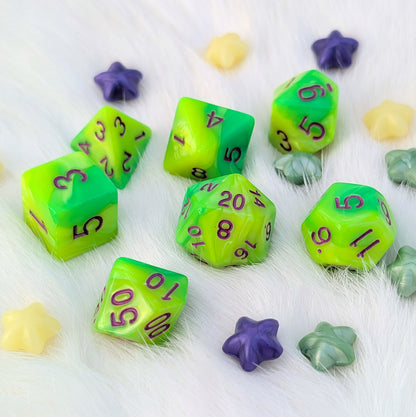 Green DnD Dice Set - Pearly Marbled Acrylic - Cauldron Slime