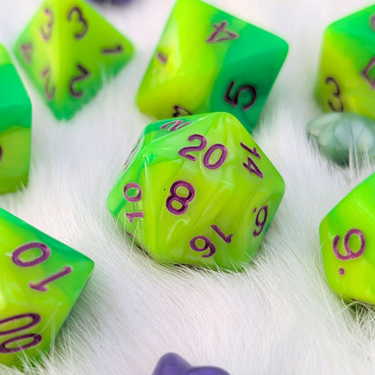 Green DnD Dice Set - Pearly Marbled Acrylic - Cauldron Slime