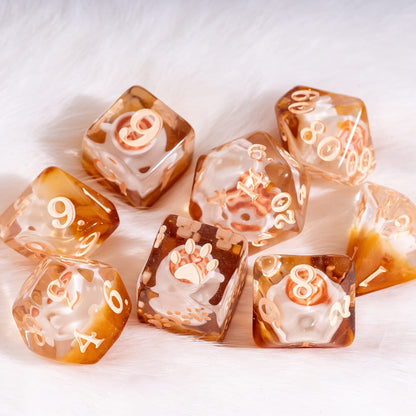 Coffee Cup Dice Set – 8pc Resin Dice with Tiny Cup & Saucer Latte Art Dice sets Fennek and Finch