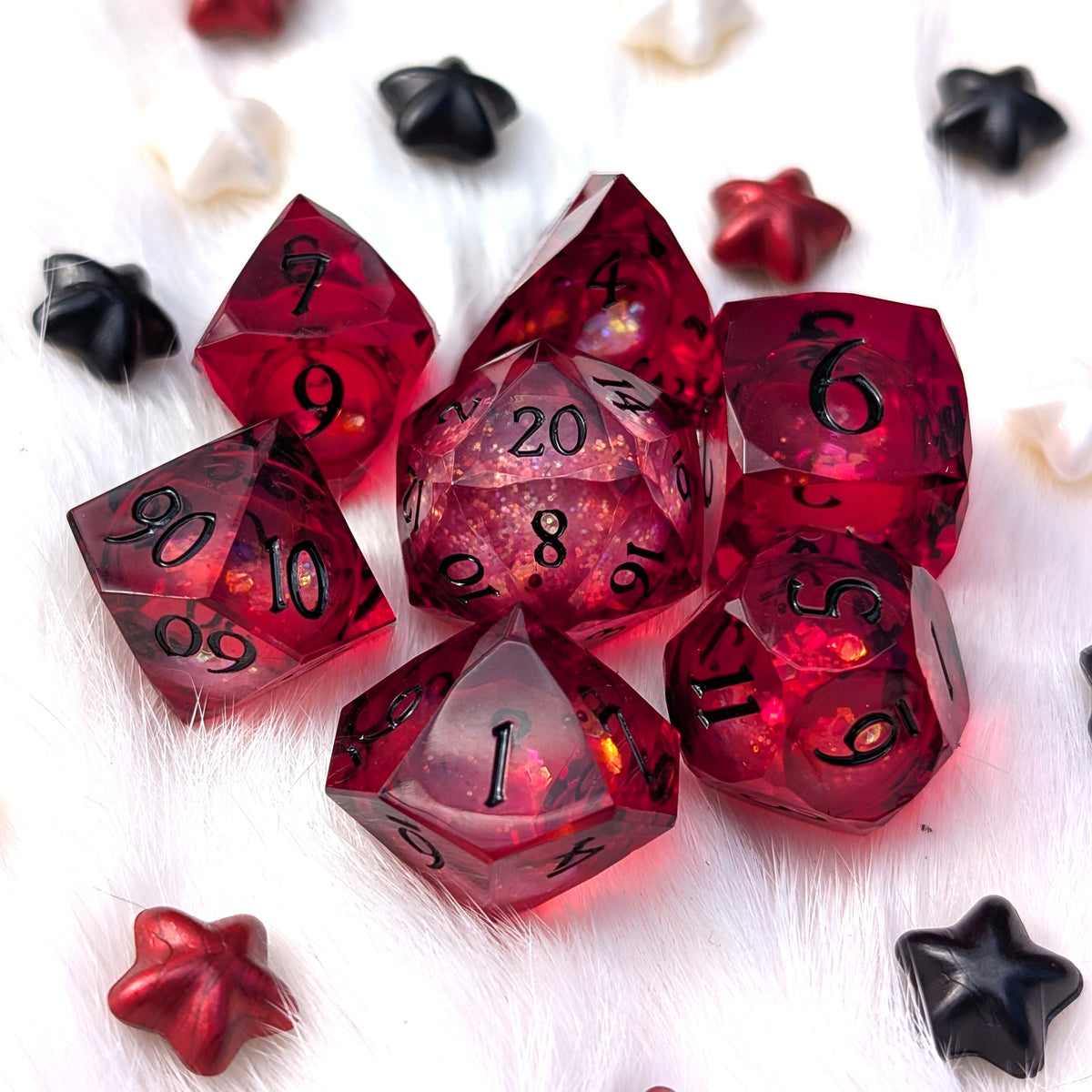 Red Liquid Core DnD Dice Set - Diamond Cut Glitter - Crimson Conjuring