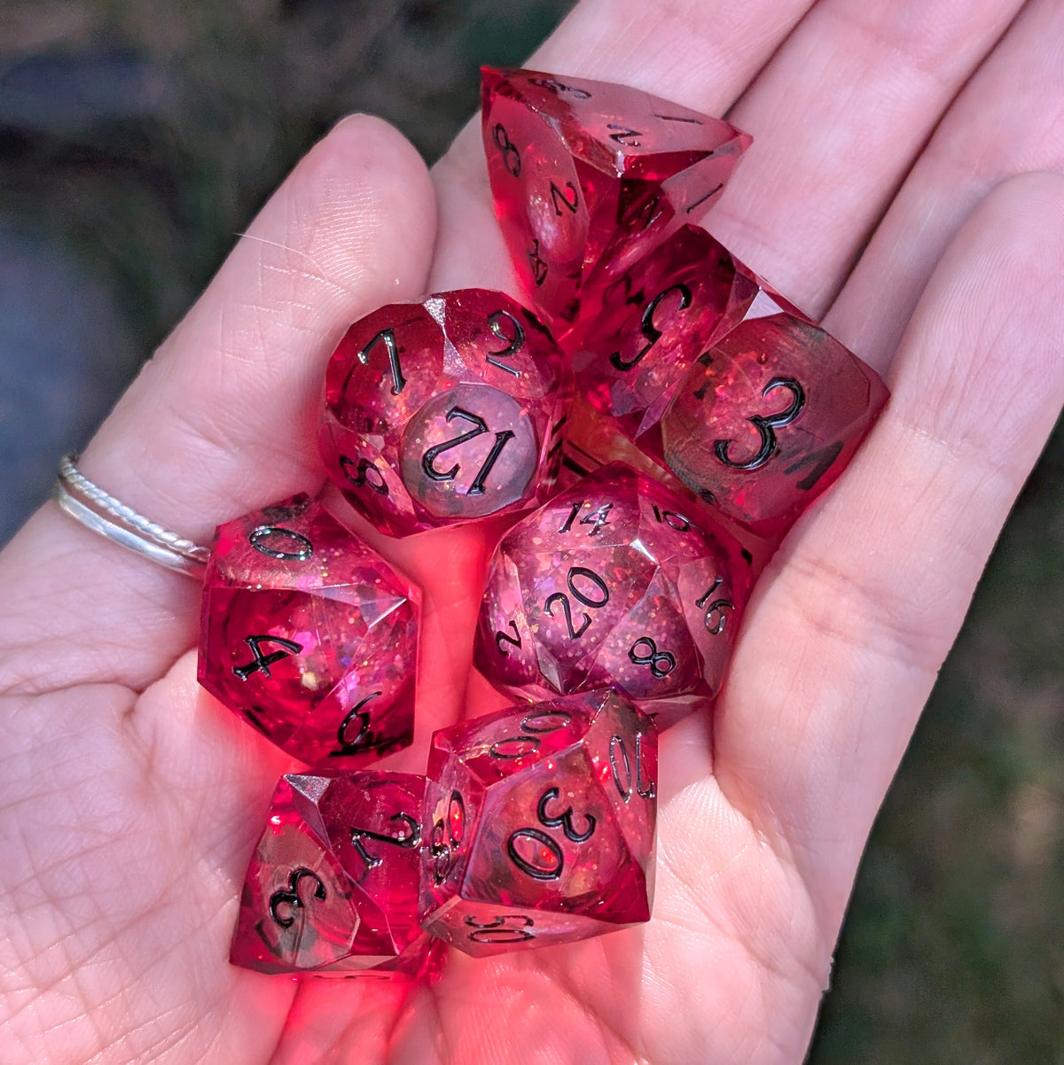 Red Liquid Core DnD Dice Set - Diamond Cut Glitter - Crimson Conjuring