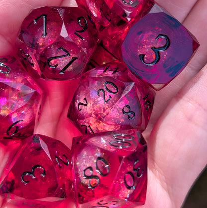 Red Liquid Core DnD Dice Set - Diamond Cut Glitter - Crimson Conjuring