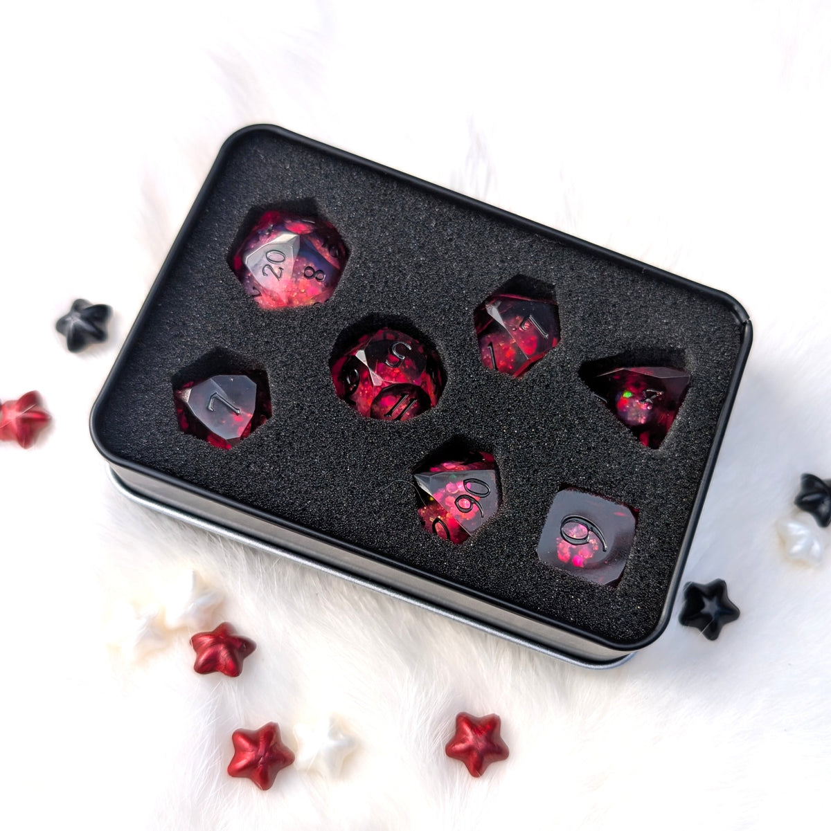 Red Liquid Core DnD Dice Set - Diamond Cut Glitter - Crimson Conjuring