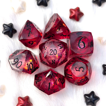 Red Liquid Core DnD Dice Set - Diamond Cut Glitter - Crimson Conjuring