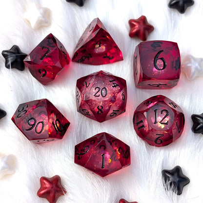 Red Liquid Core DnD Dice Set - Diamond Cut Glitter - Crimson Conjuring