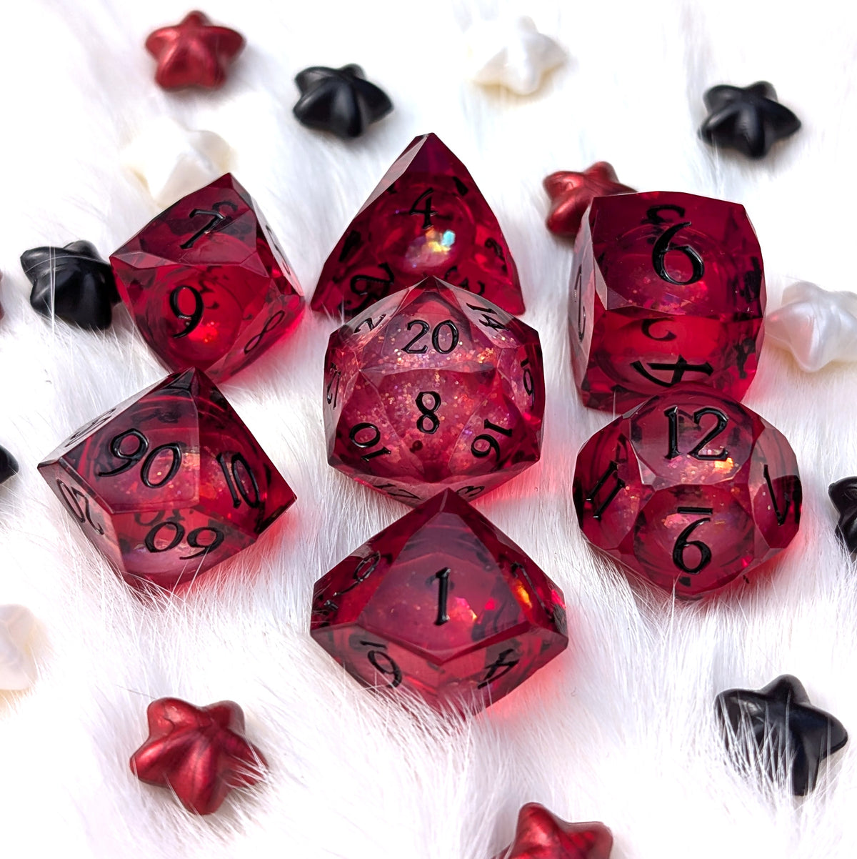Red Liquid Core DnD Dice Set - Diamond Cut Glitter - Crimson Conjuring
