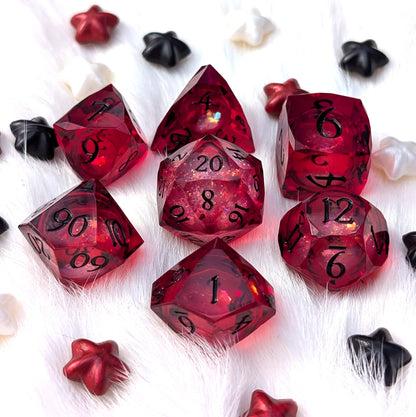 Red Liquid Core DnD Dice Set - Diamond Cut Glitter - Crimson Conjuring
