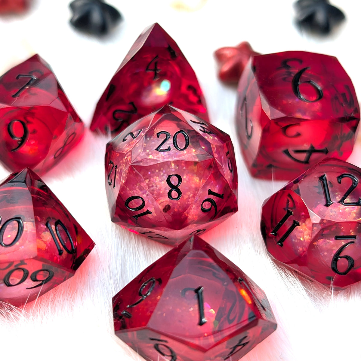 Red Liquid Core DnD Dice Set - Diamond Cut Glitter - Crimson Conjuring