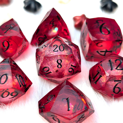Red Liquid Core DnD Dice Set - Diamond Cut Glitter - Crimson Conjuring